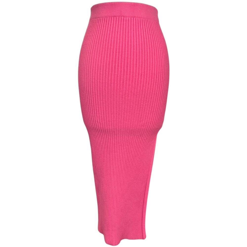 Princess Polly Pink Ribbed Knit Midi Bodycon Slit High Waist Barbiecore M/L